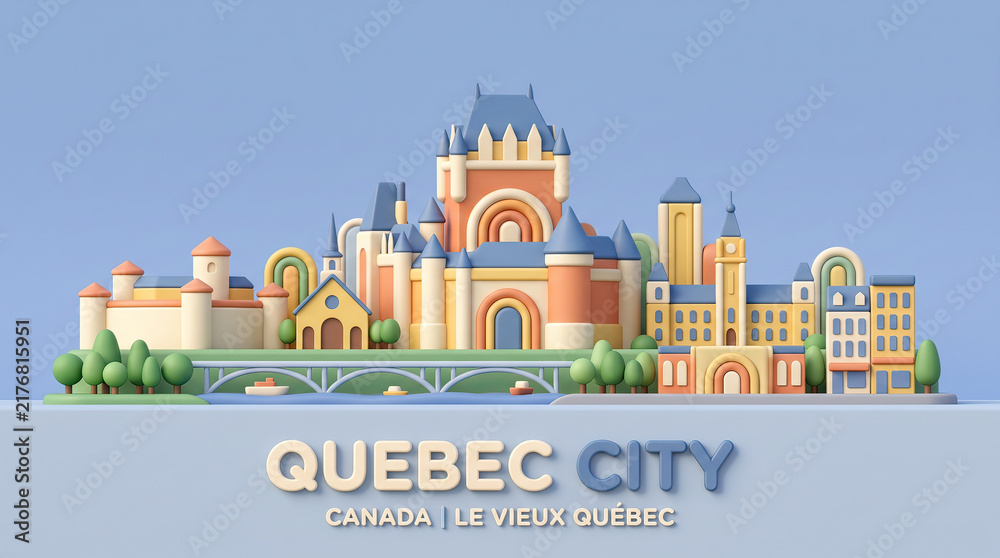 Obraz premium Quebec City Cityscape Skyline Polymer Clay 3D Art