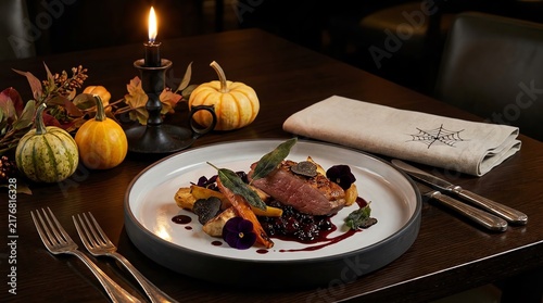 Elegant Autumnal Duck Dinner with Festive Halloween Touches