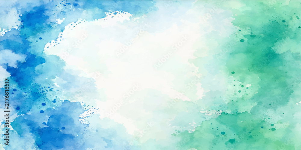 Fototapeta premium Blue and green watercolor splash frame texture abstract background for creative artistic wallpaper design