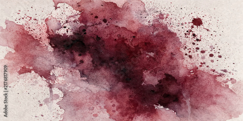 Abstract deep red watercolor splash background with paint splatters texture for artistic creative design elements