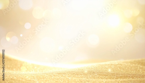 Luxurious golden glitter shimmering background with soft bokeh lights and glowing sparkles for festive celebrations