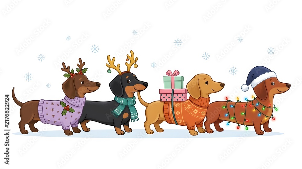 Naklejka premium Cute cartoon dachshund dog character illustration elegantly produced