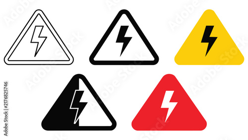 фотографія Electrical hazard warning sign vector set displaying high voltage lightning bolt