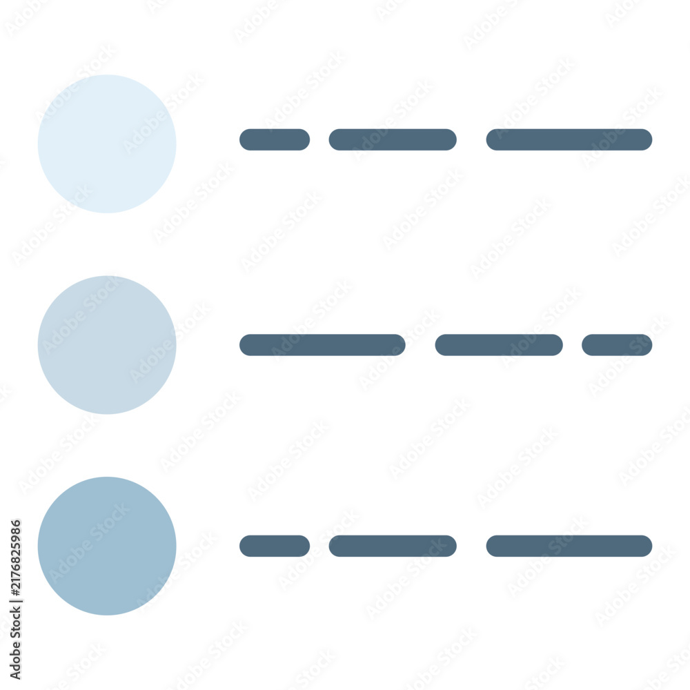 Fototapeta premium Bullets list icon for unordered points in document editor. Circle dot symbol for text editor or word processor interface. Icon design flat style