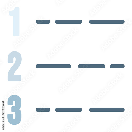 Numeric list icon for ordered sequence in document editor. Number one two three symbol for text editor or office software. Icon design flat style