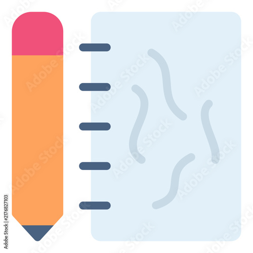Sketchbook icon for digital drawing or note taking app. Spiral notebook with pencil symbol for creative tool. Icon design flat style