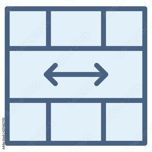 Merge cell icon for combining adjacent table cells. Grid with joining lines symbol for spreadsheet application. Icon design flat style