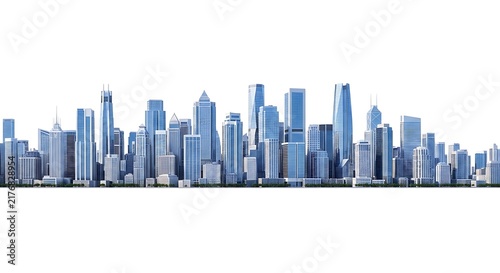 Modern cityscape skyscrapers skyline isolated on white background with building