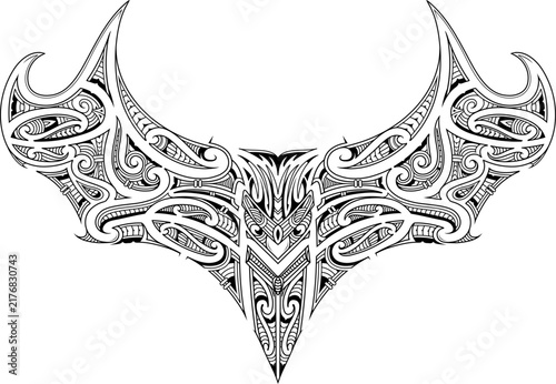 Traditional Polynesian style tattoo for chest area