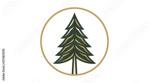 Minimalist evergreen tree logo design in circular frame.