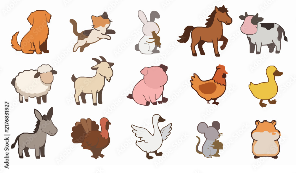 Fototapeta premium Cute Animal Character Vector Set with Penguin Koala Sloth Polar Bear Deer and Flamingo