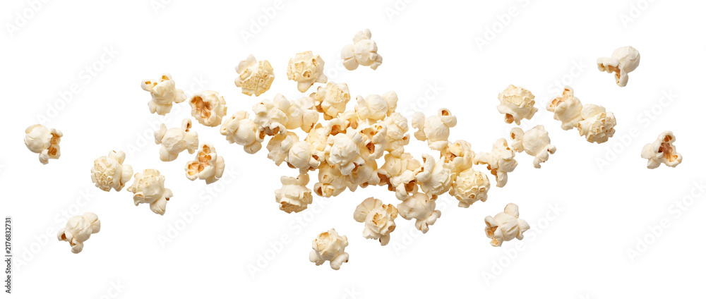 Obraz premium Falling popcorn kernels isolated on transparent background