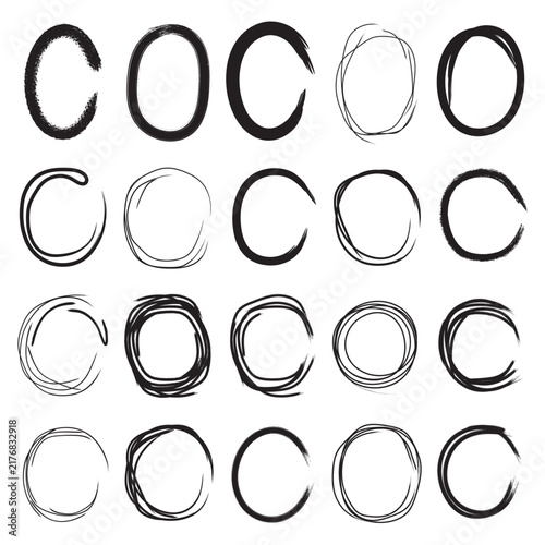 Hand Drawn Circles Collection with Brush Strokes and Sketch Styles on White Background Vector Illustration