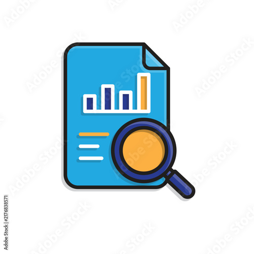 Survey analysis icon. survey data with a magnifying glass, representing detailed analysis and interpretation. Isometric design style