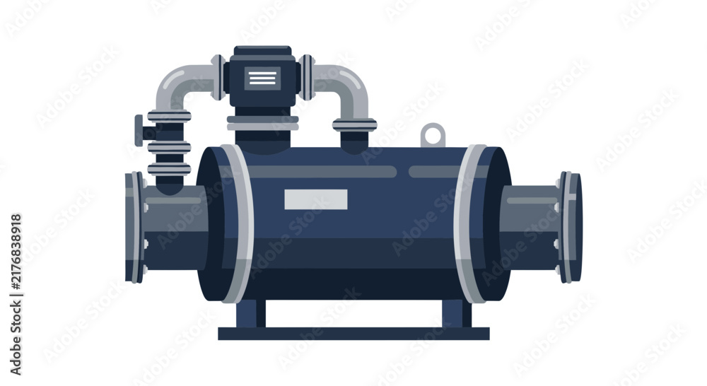 Fototapeta premium Industrial Water Pump and Machinery Flat Vector Illustration - Heavy Manufacturing Equipment and Engineering Component isolated on White