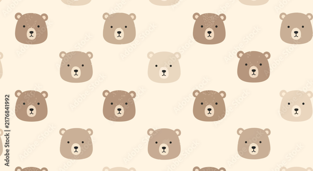 Obraz premium Cute Cartoon Bear Faces Seamless Pattern, Kawaii Animal Illustration