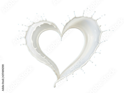 A heart shape created from a splash of fresh white milk isolated on transparent background