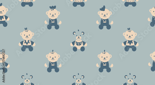 Cute Teddy Bear Pattern, Vintage Toy Illustration, Isolated on Transparent