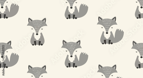 Seamless Pattern of Cute Cartoon Foxes on Transparent Background