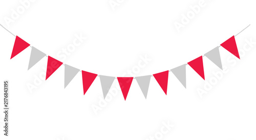 Alternating red and gray pennant banner on a white background