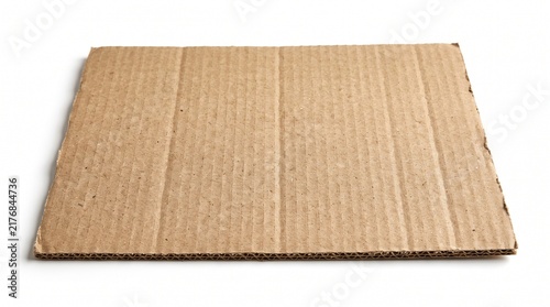 Flat rectangular piece of corrugated cardboard material isolated on a white background