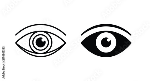 Two human eyes black and white silhouette on a white background