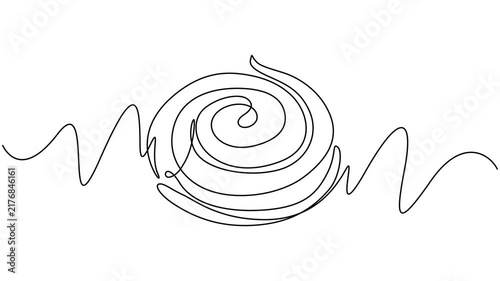 Minimalist Cinnabon Bun One Line Art Animation, Animated self drawing of Cinnabon bun one line art. Continuous line drawing of cake, butter roll, Cinnamon roll video design illustration. Traditional.