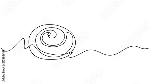 Minimalist Cinnabon Bun One Line Art Animation, Animated self drawing of Cinnabon bun one line art. Continuous line drawing of cake, butter roll, Cinnamon roll video design illustration. Traditional.