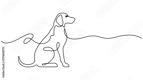 Continuous Line Drawing Animation of a Labrador Puppy Dog Silhouette, Sitting dog continuous line drawing animation for pet care and animal concepts, Full length one line animation. 4K, dog day, Dog.