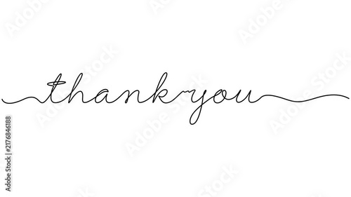 thank you animated continuous single one line art drawn animation phrase on white black background. hand drawing of word text thanks, Continuous one line drawing of Thank you hand lettering animation.
