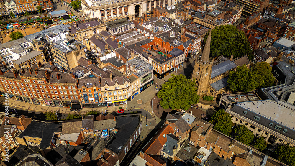 Fototapeta premium Detailed cityscape of Nottingham modern developments and Broad Marsh area