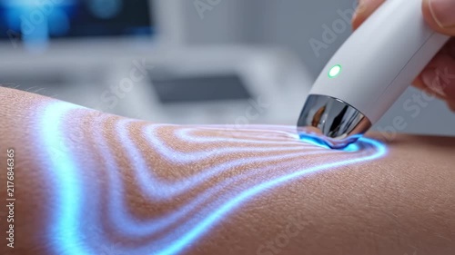 AI generated 4k video of medical scanner projecting glowing light onto skin