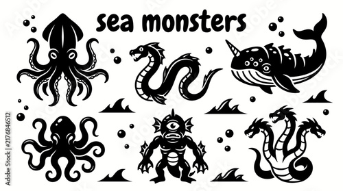 Картината върху платно sea monsters featuring giant kraken creatures serpents mysterious leviathans ten