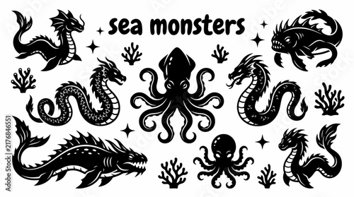 Photography sea monsters featuring giant kraken creatures serpents mysterious leviathans ten