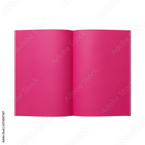 Open notebook with blank pink pages lying flat isolated on transparent background