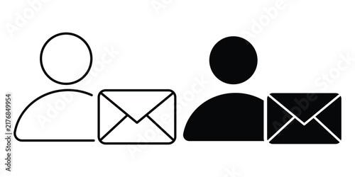 User profile avatar with an attached mail icon, available in both outline and filled variations set