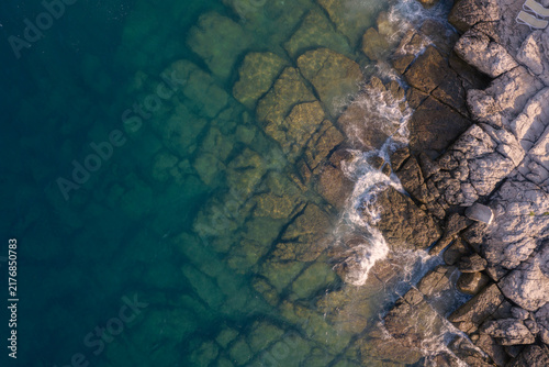 Aerial view on beautiful rock formations in the turquoise sea