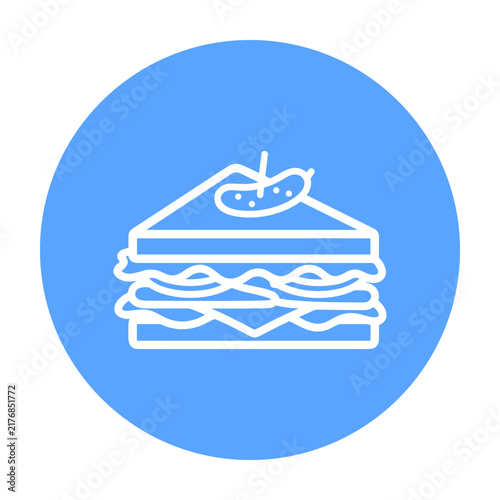 Vector line icon of a sandwich with pickle on blue circle background