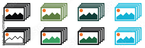 Foto Gallery icons with image preview and picture display representing photos, media