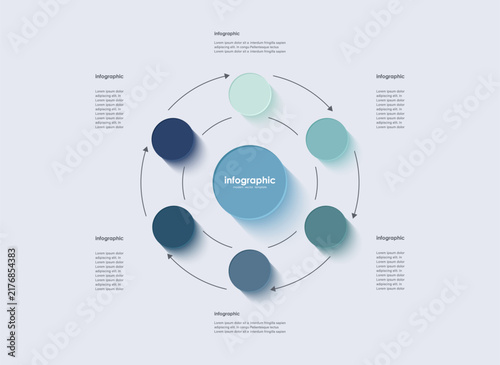 A modern circle chart template consisting of six elements with arrows pointing around the circle