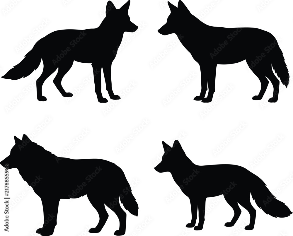 Naklejka premium Wolf fox silhouette vector. Wild canine vector icon set