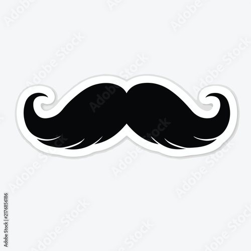 Stylized black mustache icon featuring curved ends isolated on a clean white background for creative design