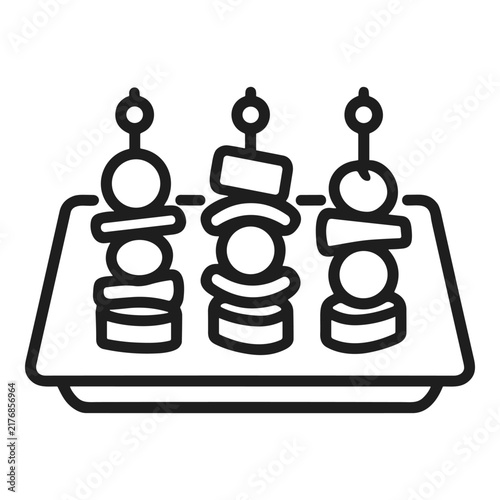 Vector line icon of food skewers on a platter