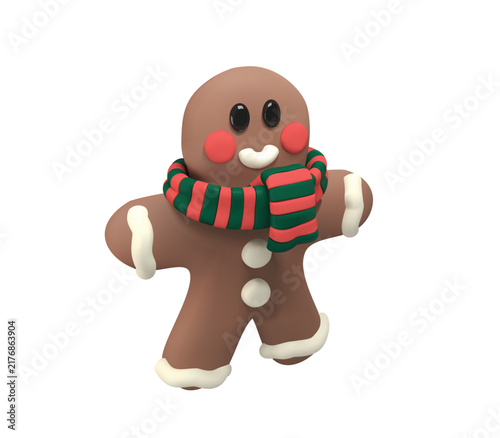 3D Gingerbread Man Icon, Christmas Cookie with Scarf Vector illustration