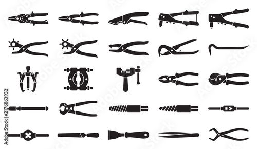 Bild auf Leinwand Set of pliers and gripping hand tools icons with hardware instruments crimpers