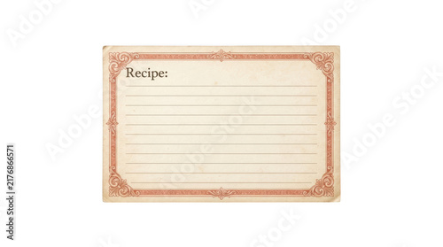 Vintage recipe card with decorative border isolated on transparent background