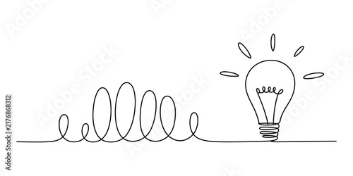 Continuous single line drawing of a light bulb idea