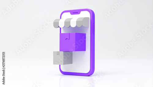 Smartphone with 3D Shopping Cart and Store Icons