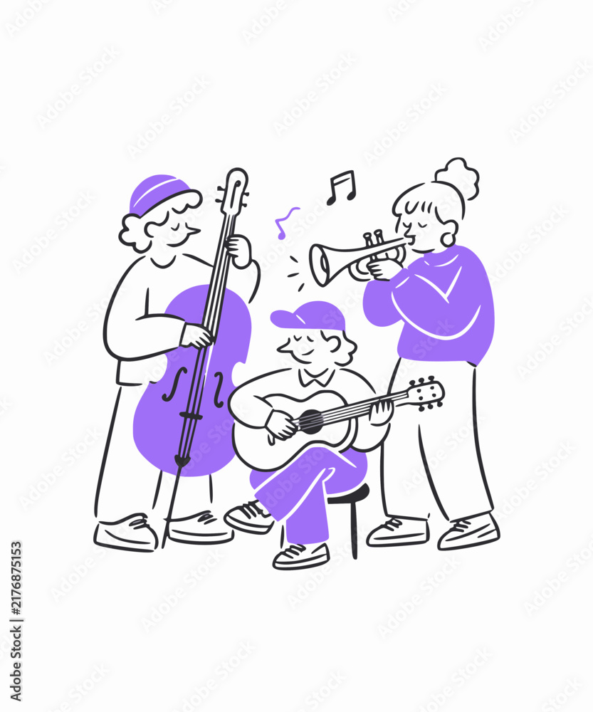 Fototapeta premium Naive Art Musician Playing Illustration Vector