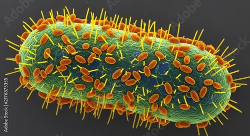 A highly magnified view of a bacterium with protrusions illustration